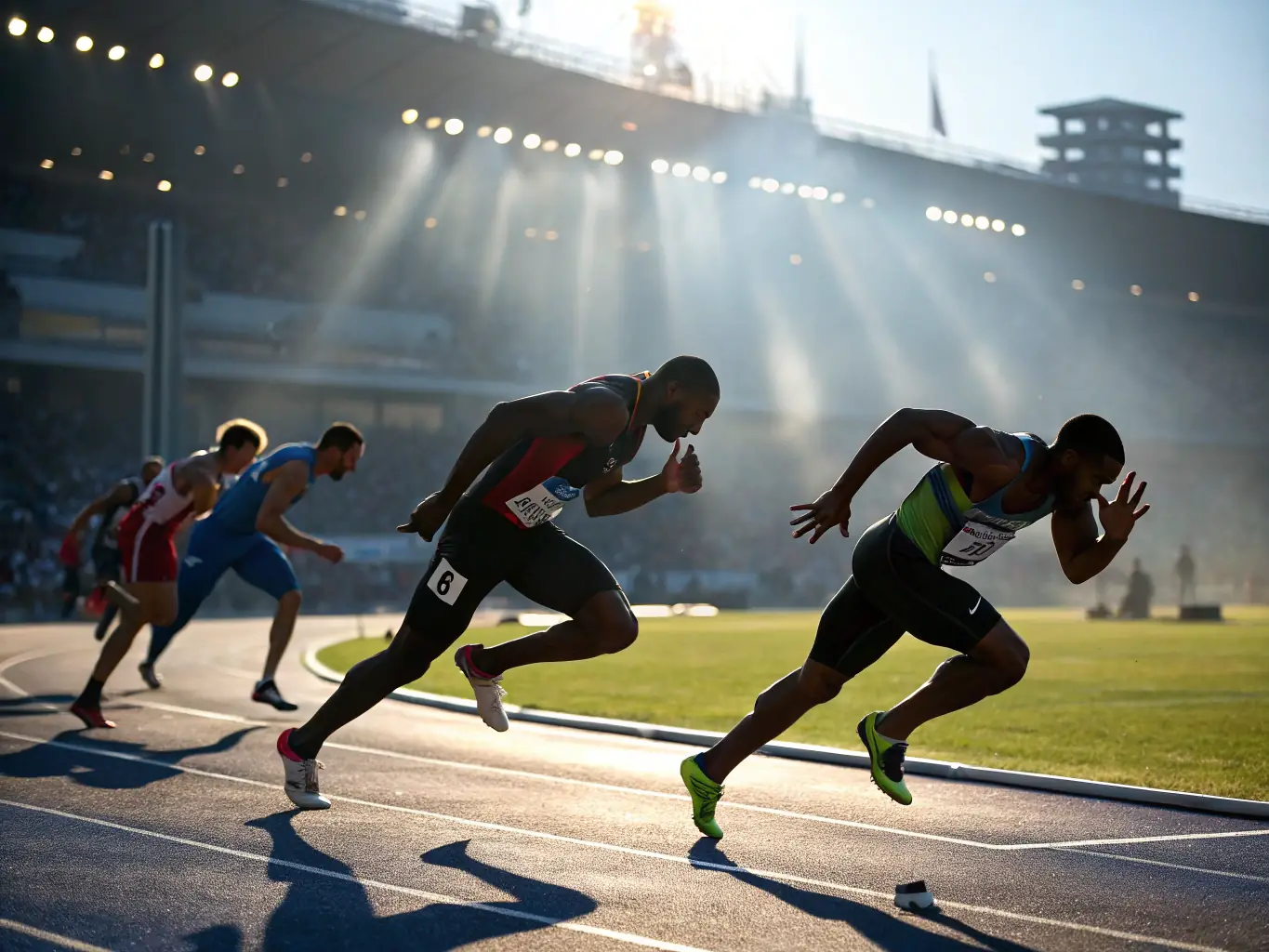 A group of students running track during a school athletics event, showcasing speed and endurance.