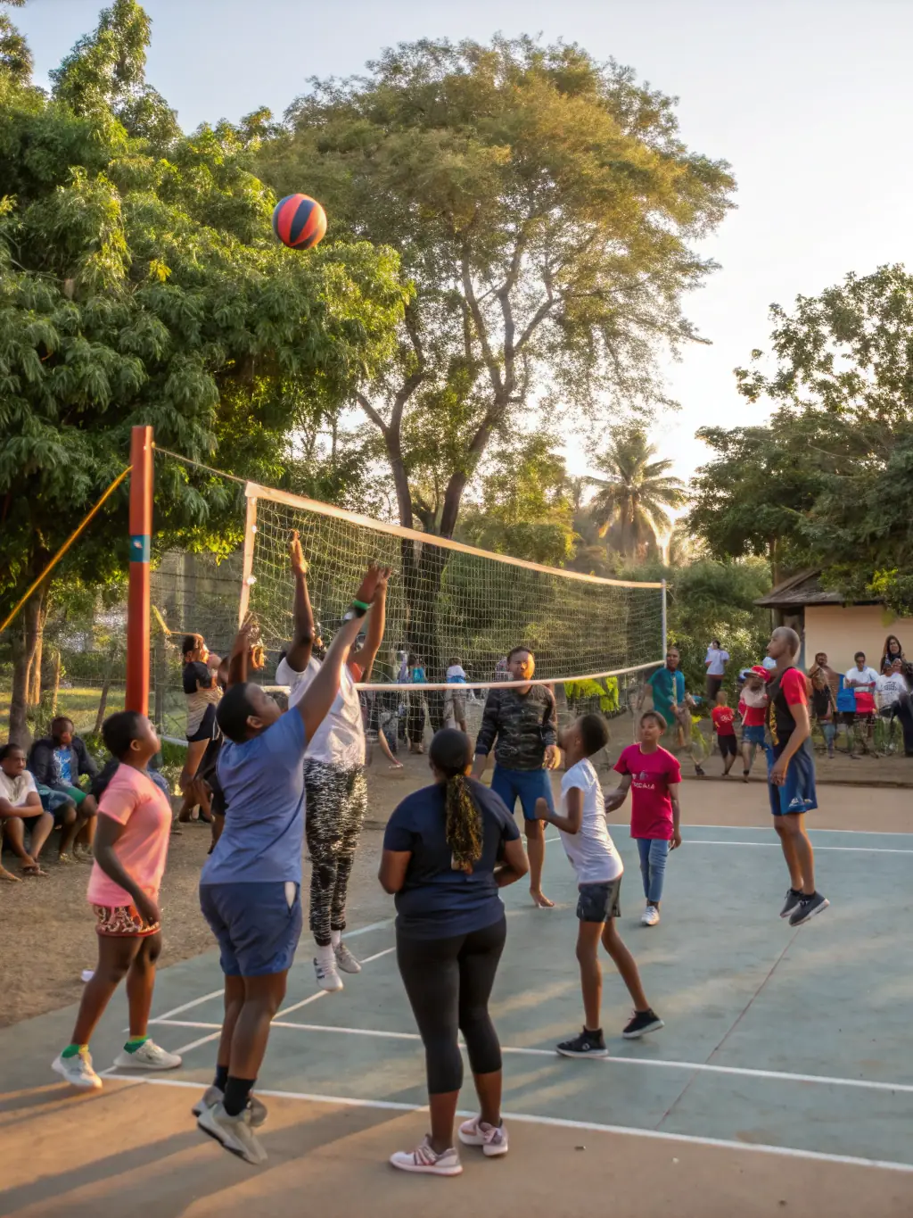 Students from ASSOCIATION SPORTIVE SCOLAIRE LES ACCACIAS are participating in a volleyball game, highlighting teamwork and strategic play.