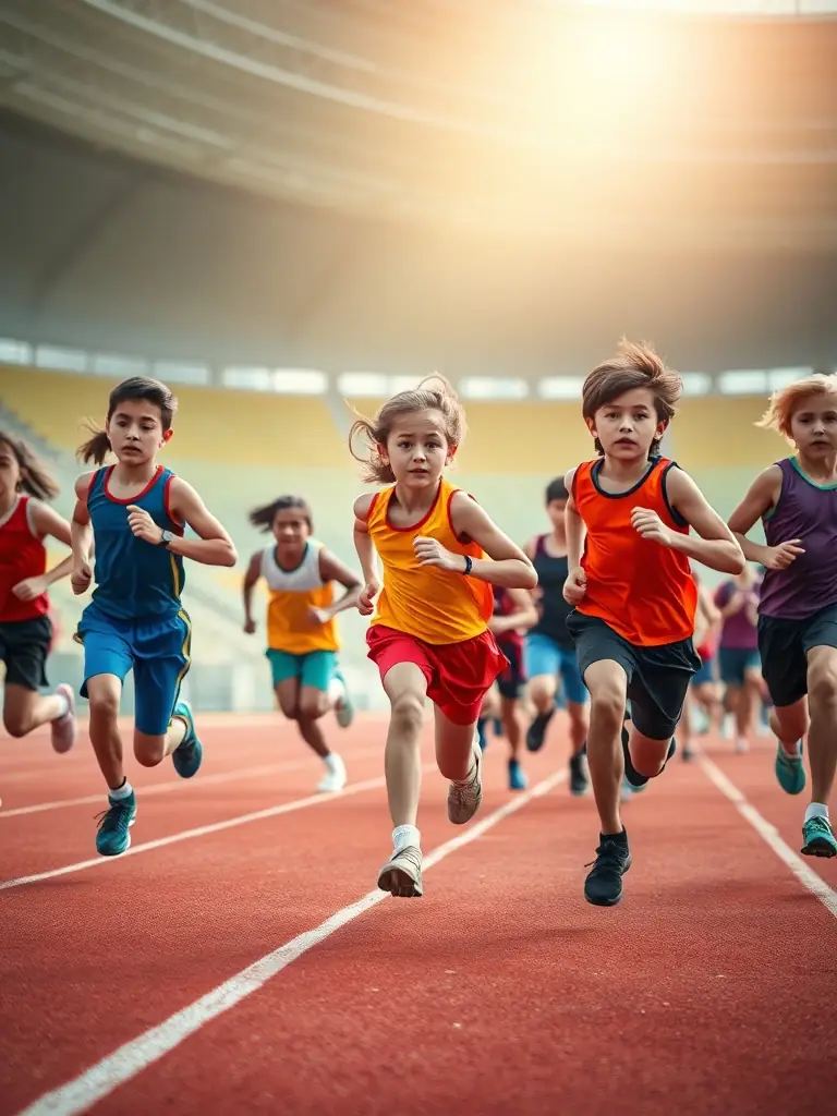 A diverse group of students participating in a track and field event at ASSOCIATION SPORTIVE SCOLAIRE LES ACCACIAS, promoting inclusivity and personal achievement.